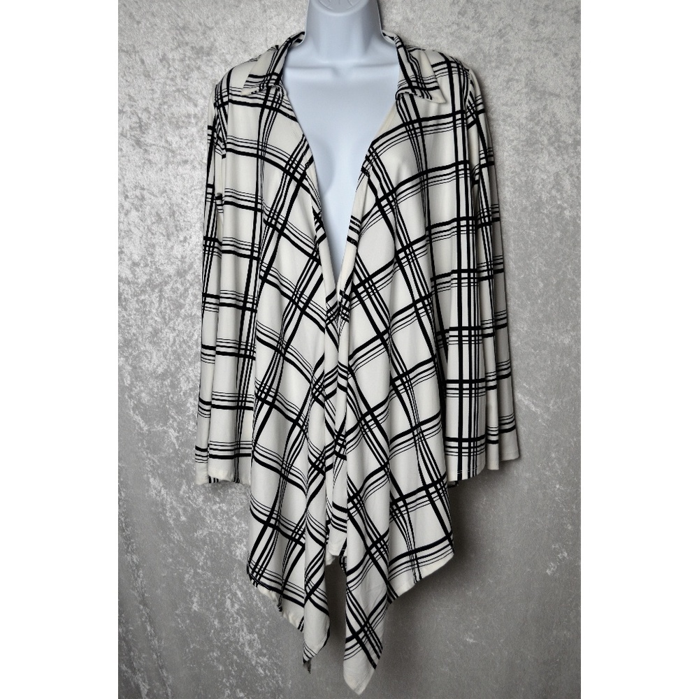 Plaid Draped Low-High Cardigan
